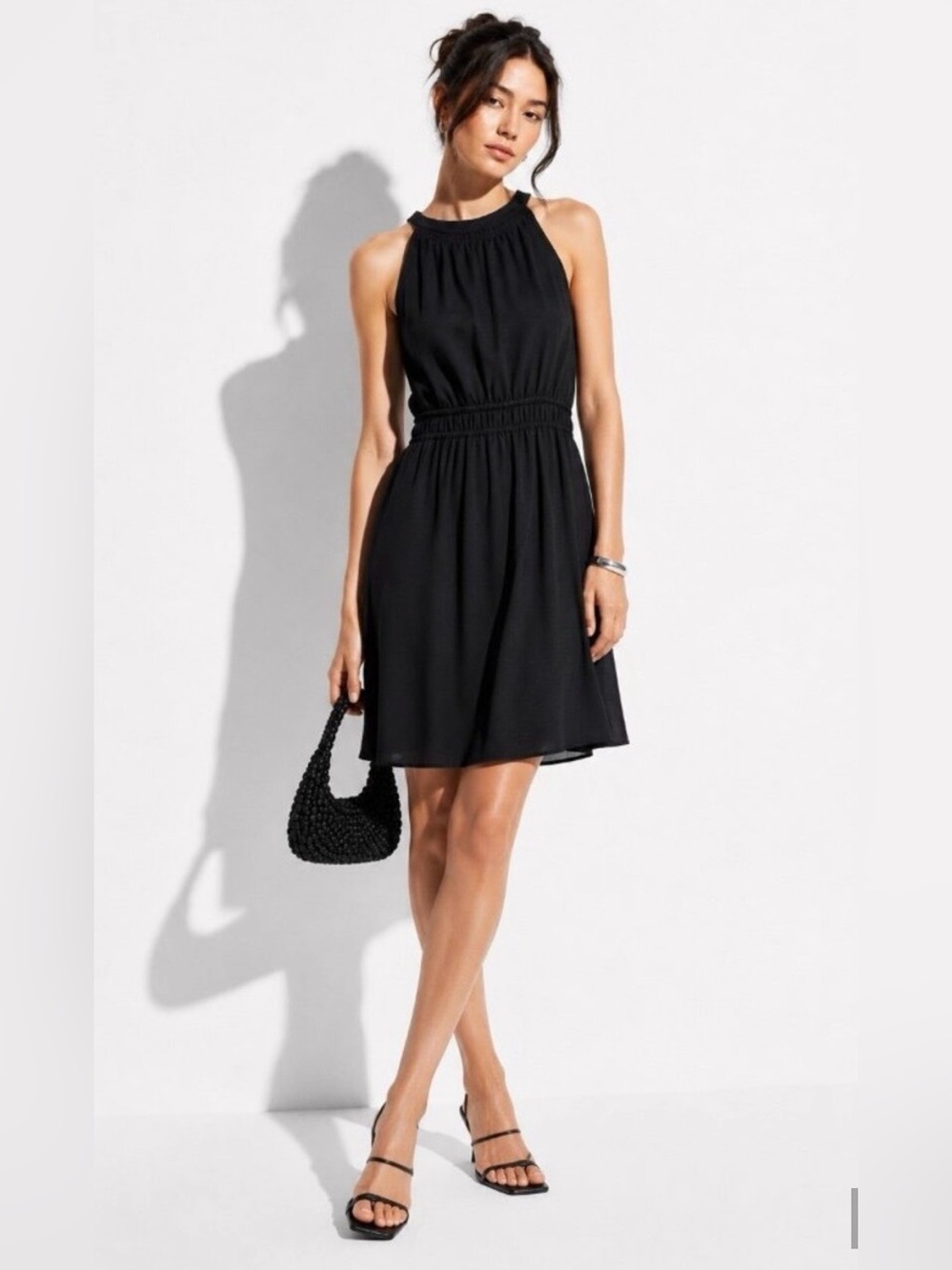 Wilfred Black Smocked-Hem Halter Dress